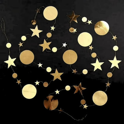 Star and Round Hanging Gold String/Garland Decoration - 8FT - 1PC