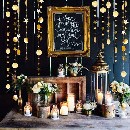 Star and Round Hanging Gold String/Garland Decoration - 8FT - 1PC