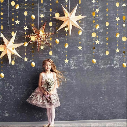 Star and Round Hanging Gold String/Garland Decoration - 8FT - 1PC
