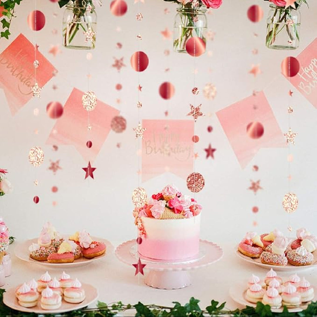 Star & Round Rose Gold String/Garland Decortion - 8FT - 1PC