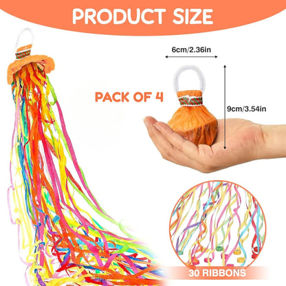 Hand Throw Streamers with Colorful Ribbons for Party Favors - 4PC