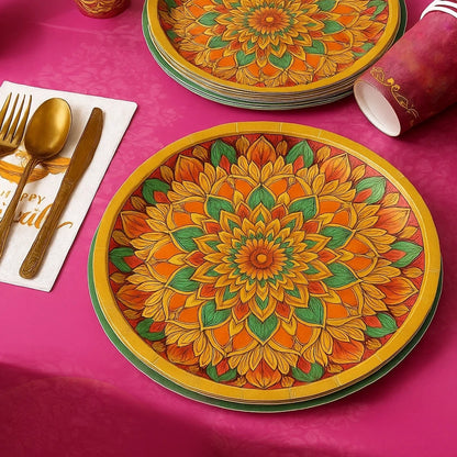 Traditional Festival Party Paper Plates - 9 inches - 8PC