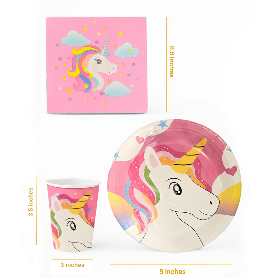 Unicorn Theme Tableware Combo w Plates, Cups & Napkins - 40PC