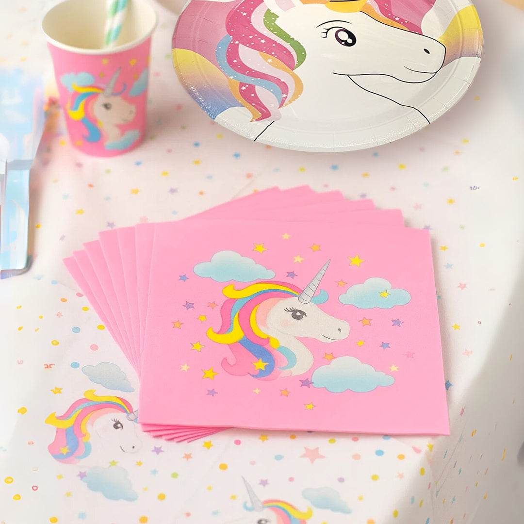 Unicorn Theme Tableware Combo w Plates, Cups & Napkins - 40PC