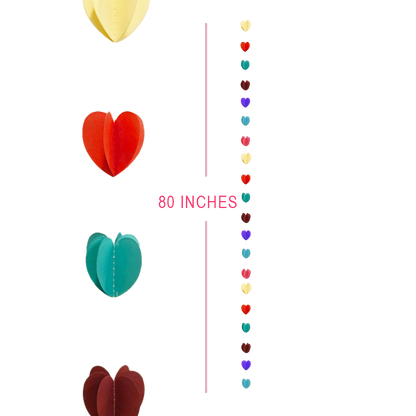 3D Multicolor Heart Shaped String Decoration - 7FT - 1PC