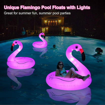 Inflatable Flamingo Pool Ring with Light - 1PC