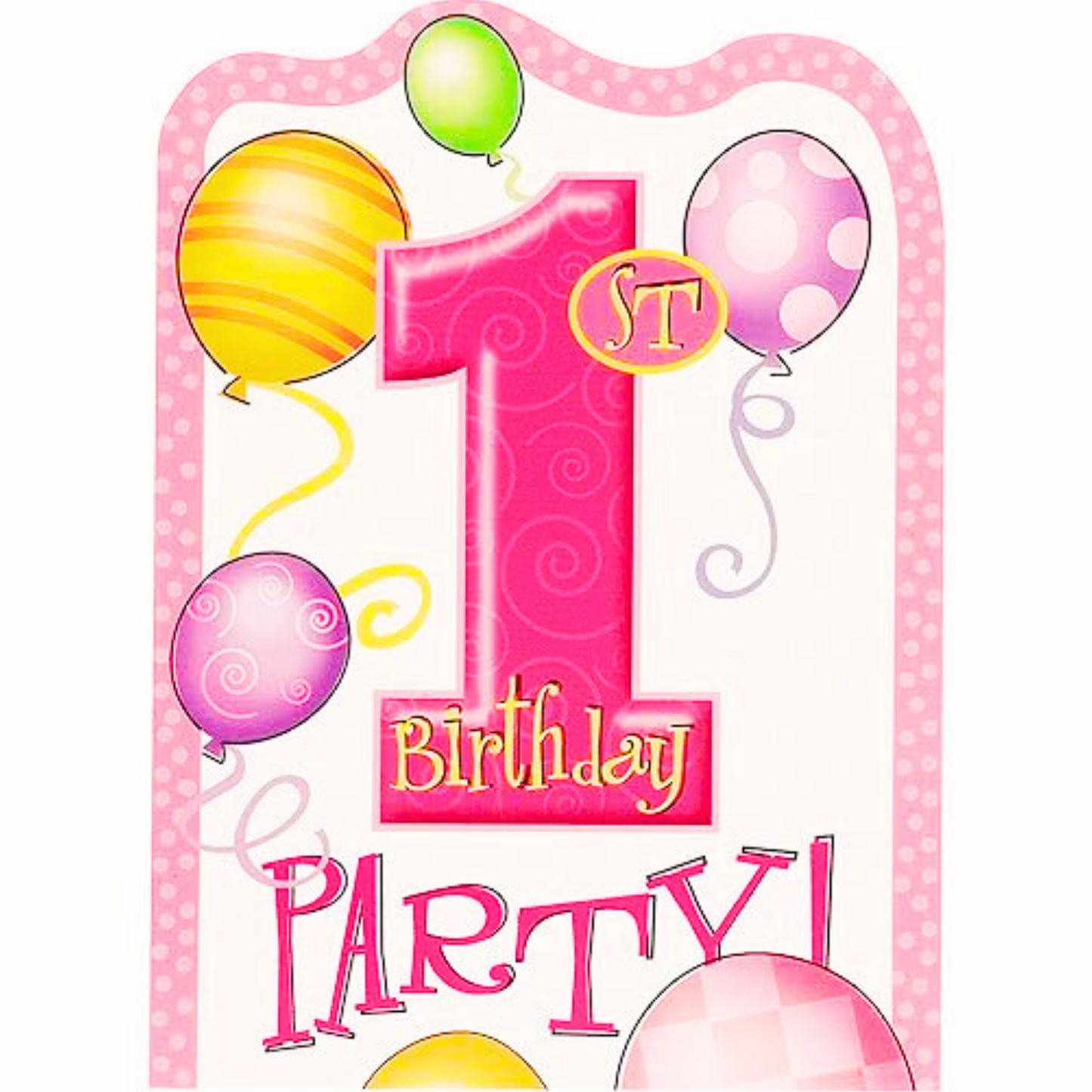 Happy 1st Birthday Princess Invites w/ Balloon Print  - 8PC