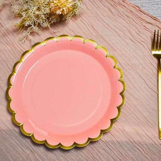Blush Pink Party Paper Plate w/ Golden Rim  - 9 inches - 10PC