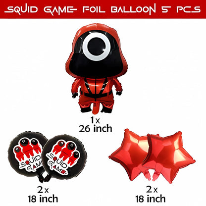 Squid Game Theme Foil Balloon Set - Helium Quality - 18 inches - 5PC