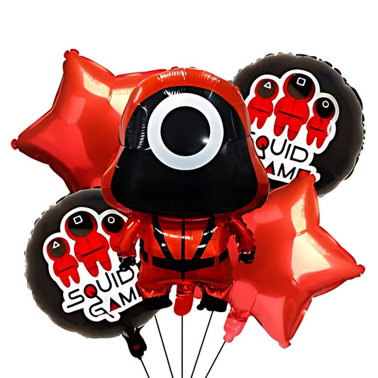 Squid Game Theme Foil Balloon Set - Helium Quality - 18 inches - 5PC