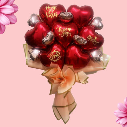 Red & Rose Gold Love You Text Foil Balloon Bouquet - 3PC