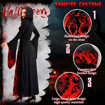 Gothic Black & Red Gown for Women for Halloween/ Theme Party - Size L - 1PC