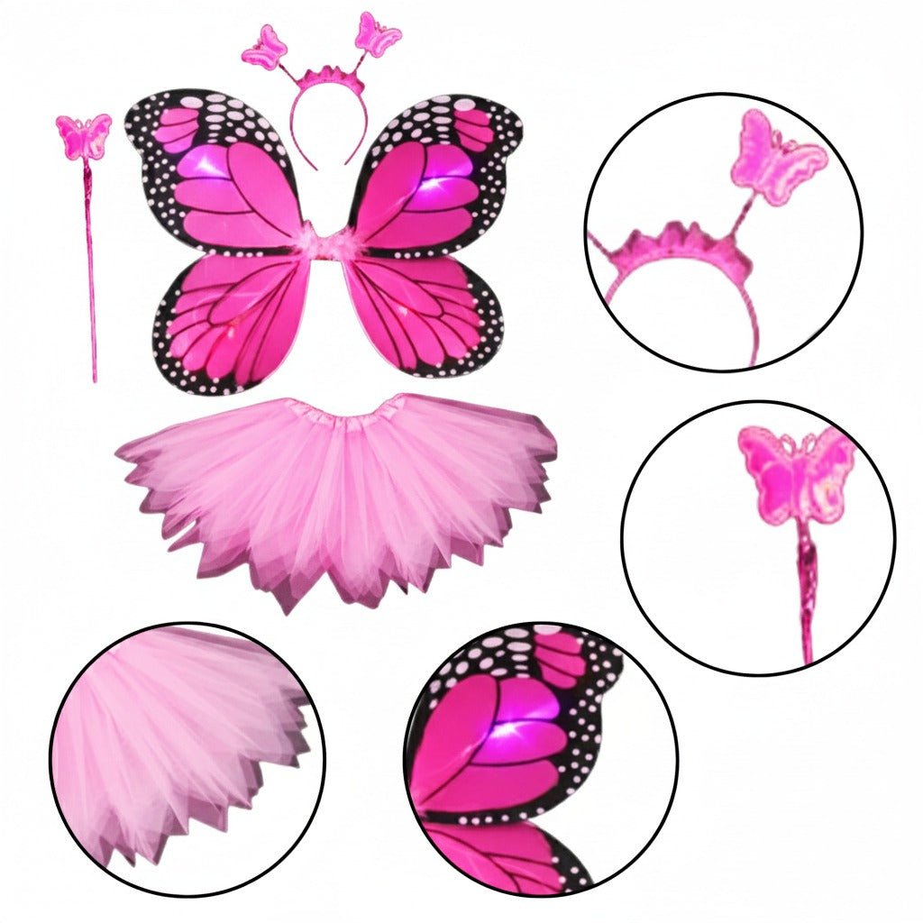 Butterfly Wings with Tutu, Headband & Wand - Set of 4PC