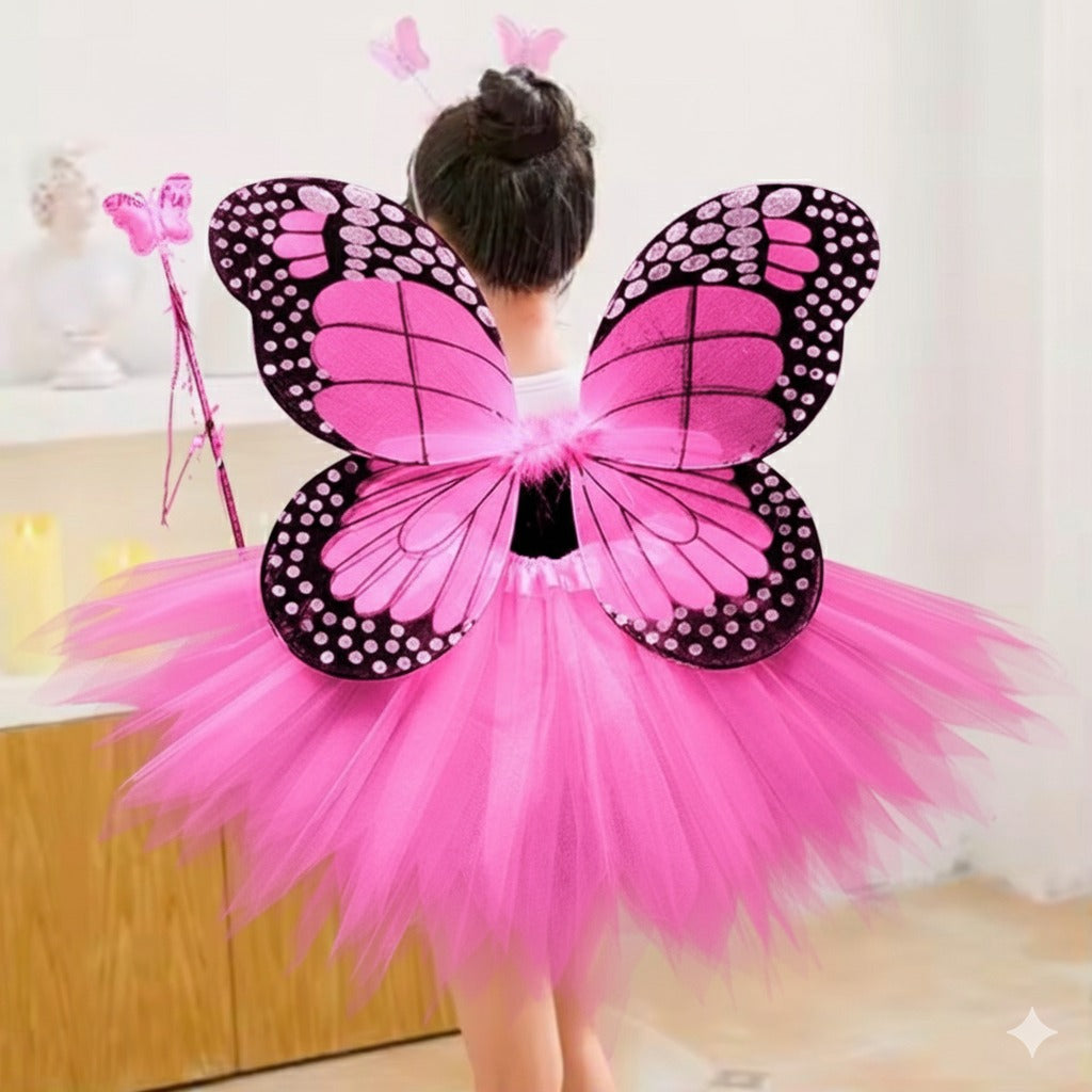 Butterfly Wings with Tutu, Headband & Wand - Set of 4PC