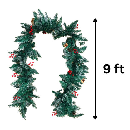 Christmas SnowTop Cherry & Pine Garland - 9FT