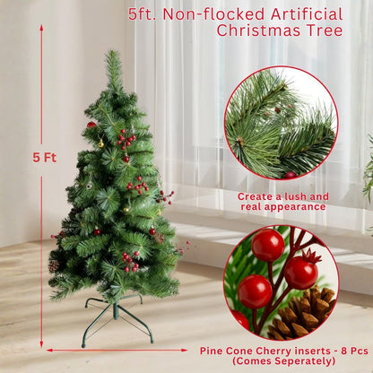 Pine Christmas Tree Green - 5FT with Cherry & Pine Tree Inserts