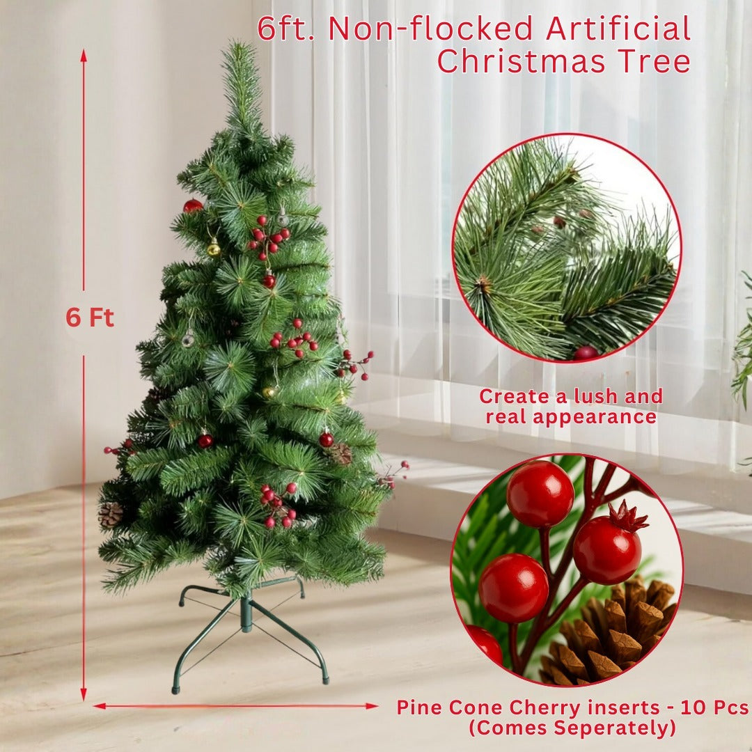 Pine Christmas Tree Green - 6FT with Cherry & Pine Tree Inserts