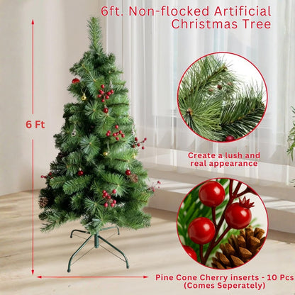 Pine Christmas Tree Green - 6FT with Cherry & Pine Tree Inserts