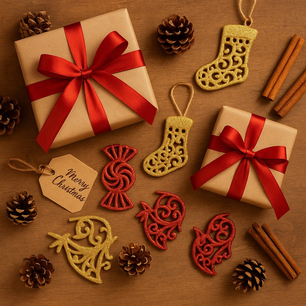 Christmas Stockings, Candy and Trumpet Tree Decoration Kit - Set of 6 PC