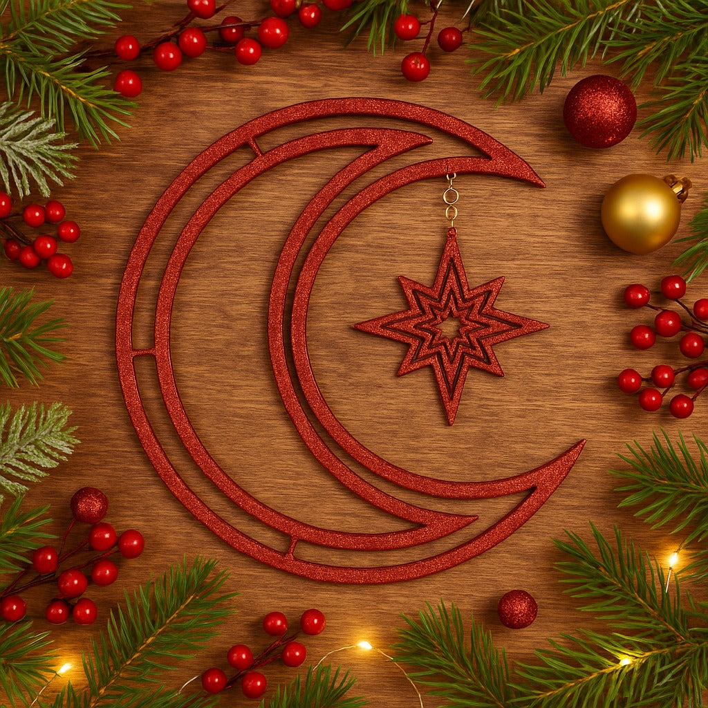 3D Moon & Star Hanging Red - 1PC