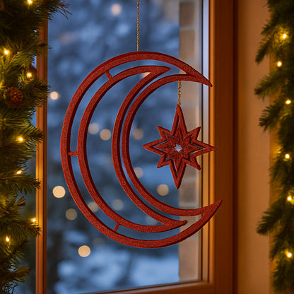 3D Moon & Star Hanging Red - 1PC