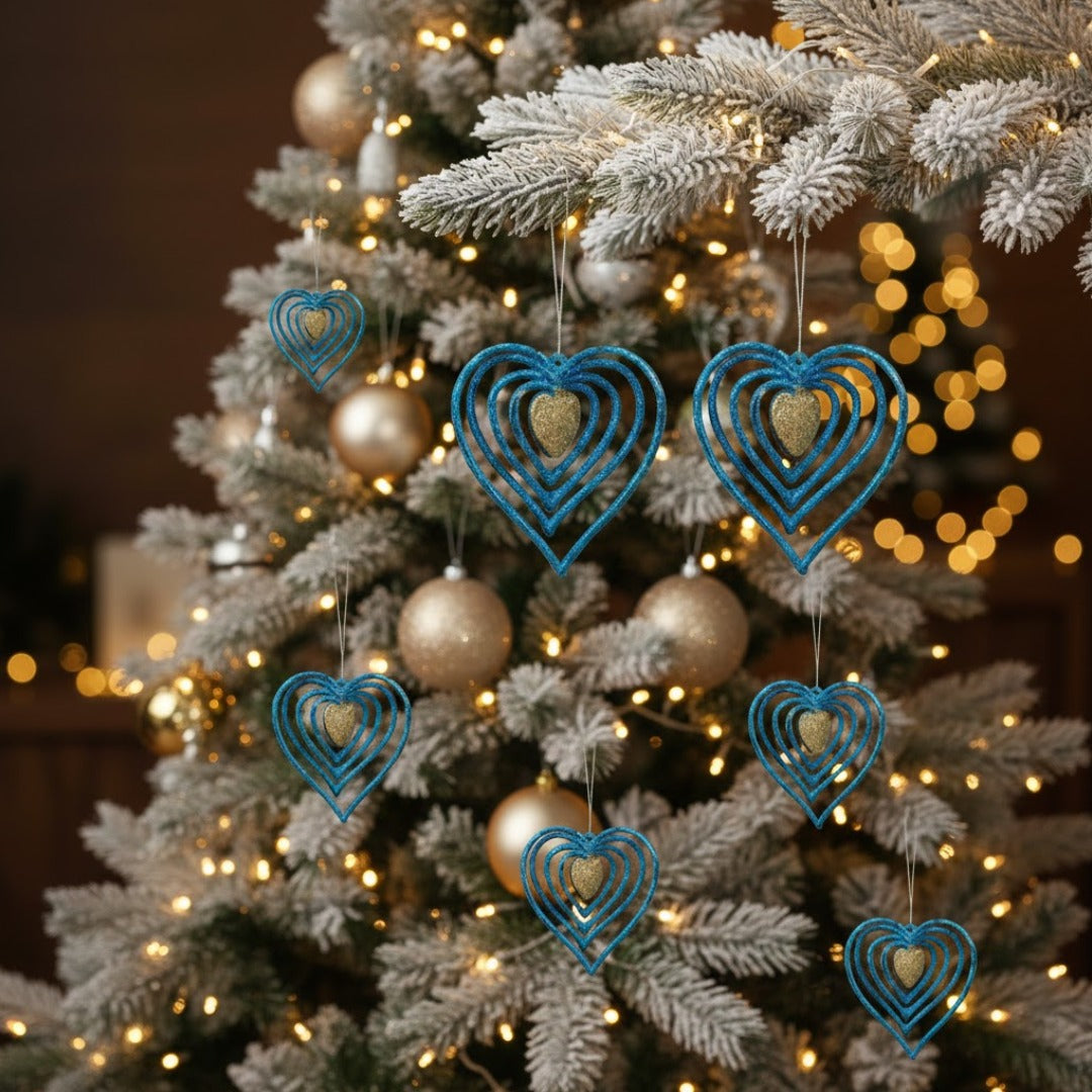 3D Heart Blue & Golden Hangings - 2PC