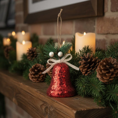 Christmas Tree Ornaments Red Sequin Bell Hanging - 1PC