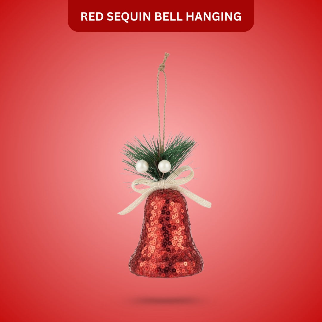 Christmas Tree Ornaments Red Sequin Bell Hanging - 1PC