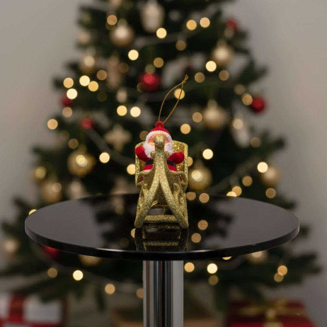 Small Santa on Golden Shimmery Sledge for Christmas Tree Decor - 1PC