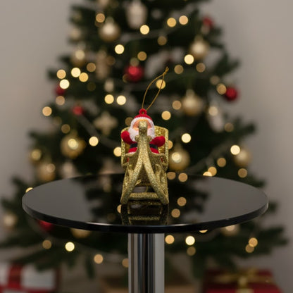 Small Santa on Golden Shimmery Sledge for Christmas Tree Decor - 1PC