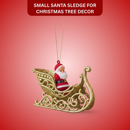 Small Santa on Golden Shimmery Sledge for Christmas Tree Decor - 1PC