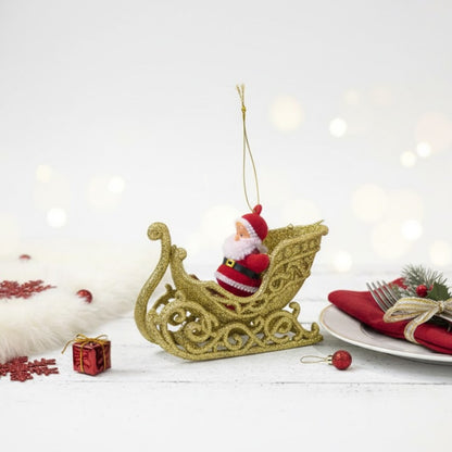 Small Santa on Golden Shimmery Sledge for Christmas Tree Decor - 1PC