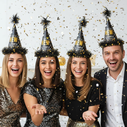 Happy New Year Conical Hat w/Star Swirl Set of 2