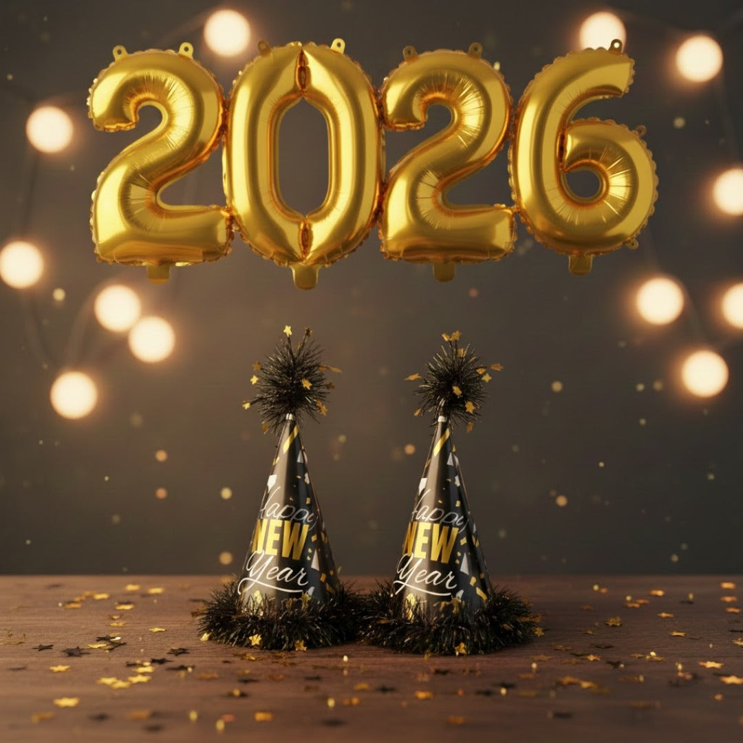 Happy New Year Conical Hat w/Star Swirl Set of 2