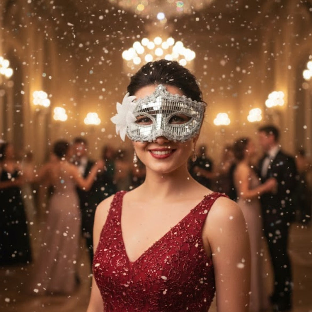 Silver Rectangle Sequin Mask with Net