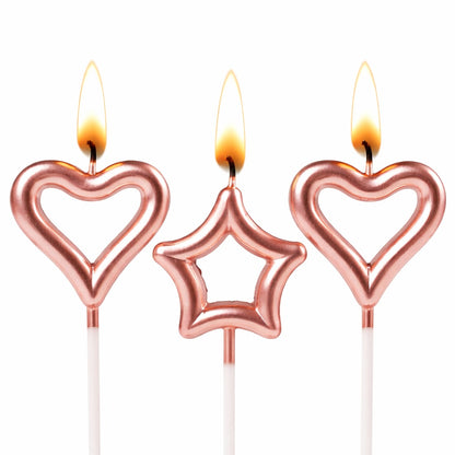 Rose Pink Heart & Star Shaped Stick Candle - 3 PC