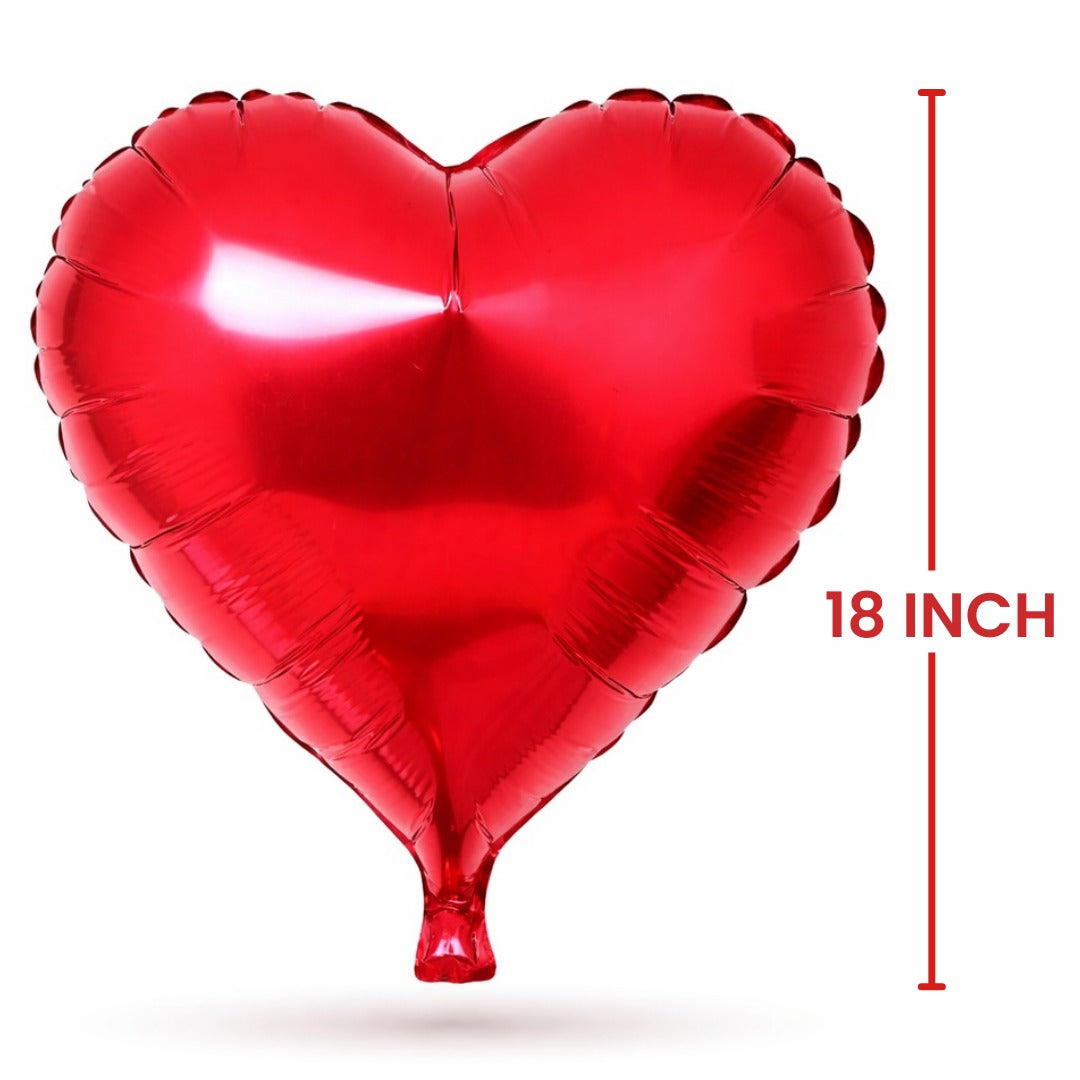 Red Heart Shape Foil Balloon - Helium Quality -18 inches -  1PC