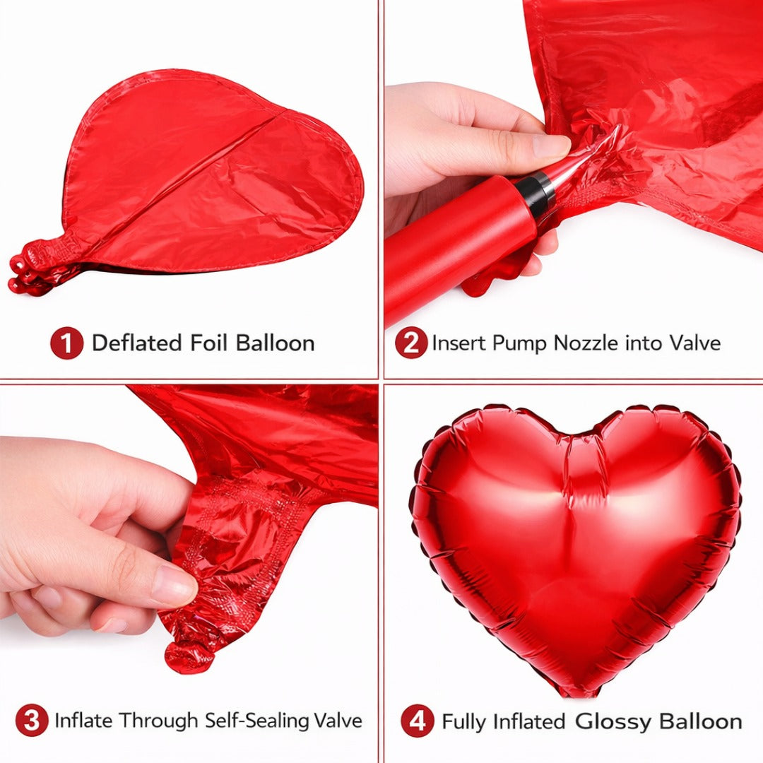 Red Heart Shape Foil Balloon - Helium Quality -18 inches -  1PC
