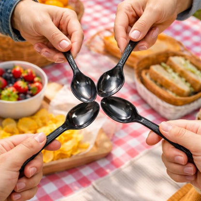 Diposable Black Plastic Spoons - 20PC