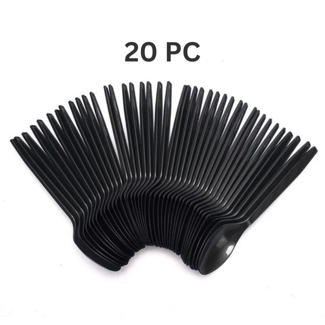 Diposable Black Plastic Spoons - 20PC