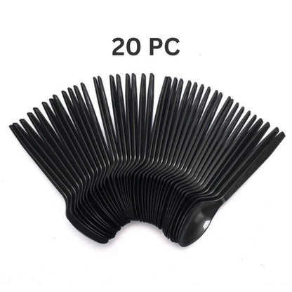 Diposable Black Plastic Spoons - 20PC