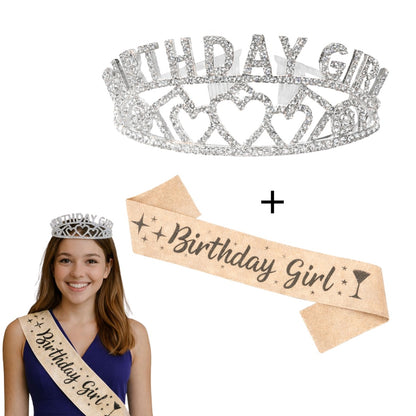 Birthday Girl Sash And Birthday Girl Crown - Pack of 2 Pcs  Silver Birthday Sash for Girls | Birthday Crowns for Girls