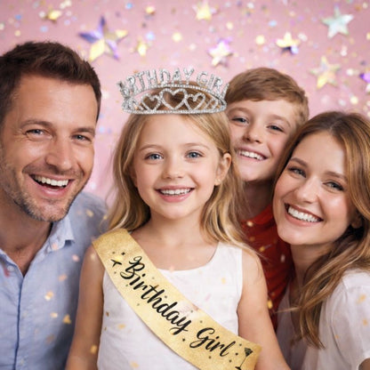 Birthday Girl Sash And Birthday Girl Crown - Pack of 2 Pcs  Silver Birthday Sash for Girls | Birthday Crowns for Girls
