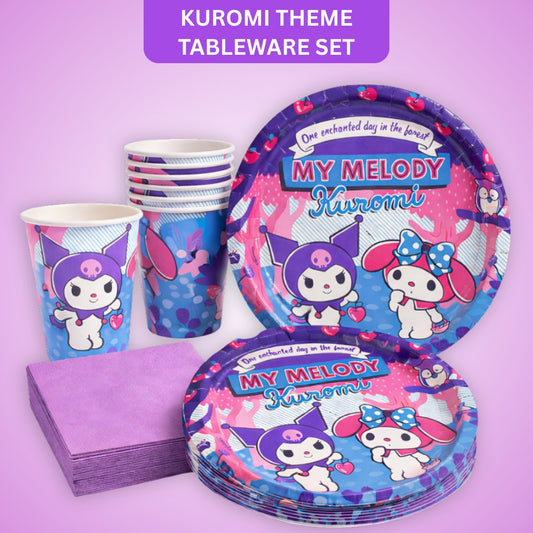Kuromi Theme Party Tableware set of 40- Plates, Cups and Napkins
