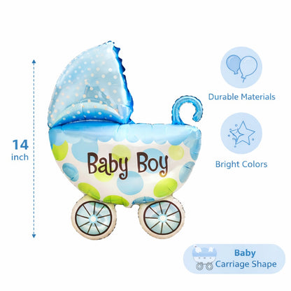 Welcome Baby Boy Pram Shape Foil Balloon on Stick - Air Filled - 1PC