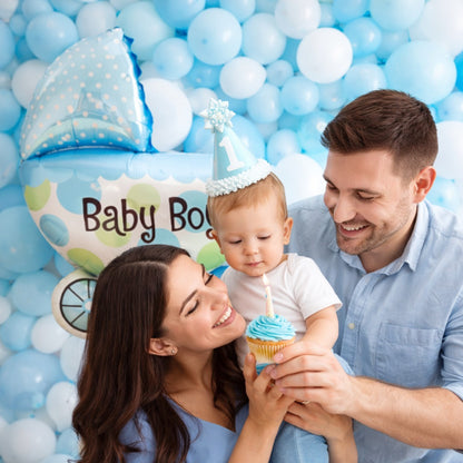 Welcome Baby Boy Pram Shape Foil Balloon on Stick - Air Filled - 1PC
