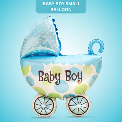 Welcome Baby Boy Pram Shape Foil Balloon on Stick - Air Filled - 1PC