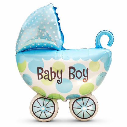 Welcome Baby Boy Pram Shape Foil Balloon on Stick - Air Filled - 1PC