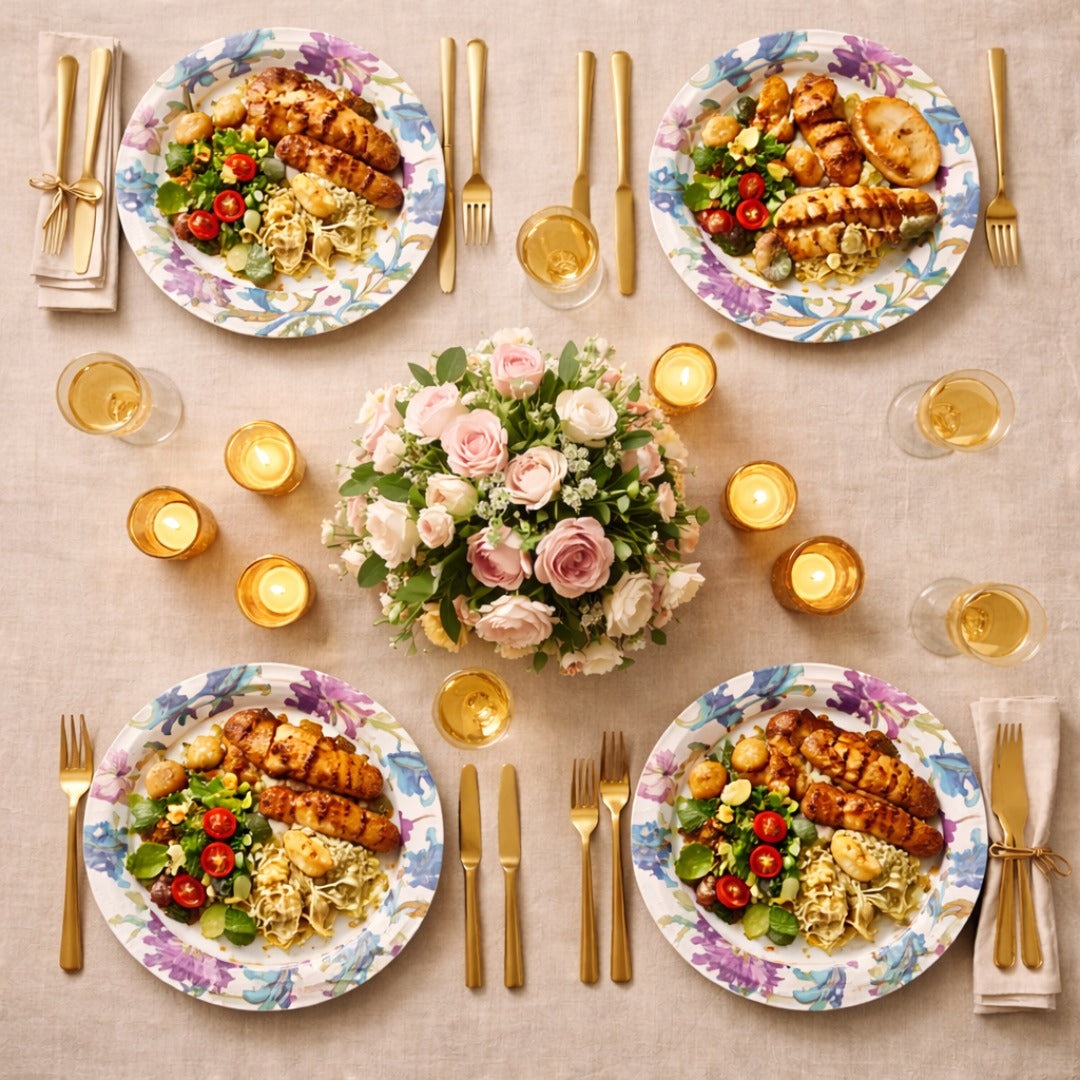 Floral Print Dinner Party Paper Plates 10.25 inches - 8PC