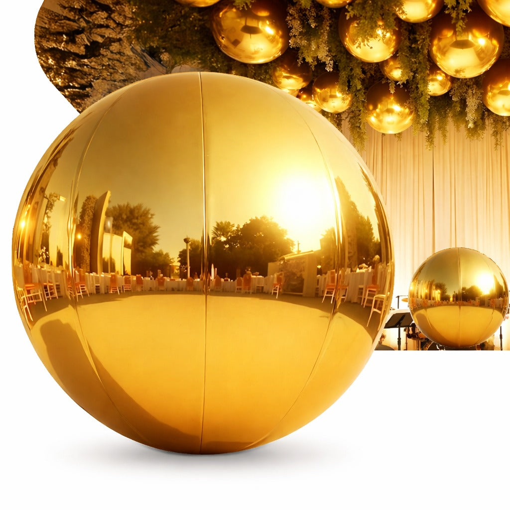 Large Gold Mirror Orbz Foil Balloon 50 Inches | Premium Metallic Sphere Balloon | Helium Supported Party Decoration for Birthday, Anniversary & Events